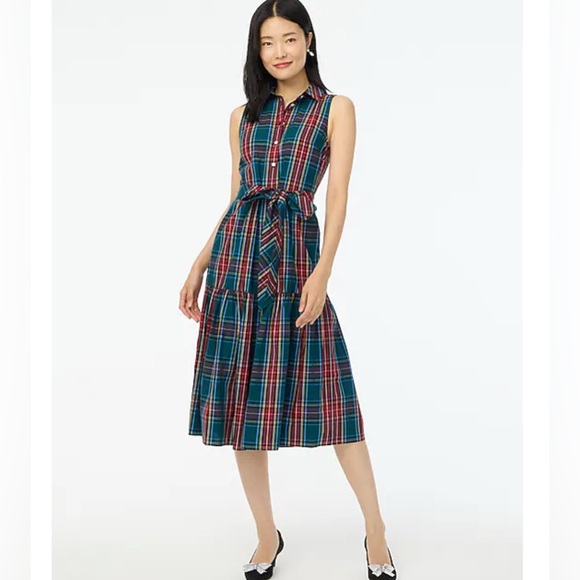 J. Crew Factory Dresses & Skirts - NWT J Crew Factory Warm Spruce Multi Tone Tartan Sleeveless Shirtdress Sz 12P